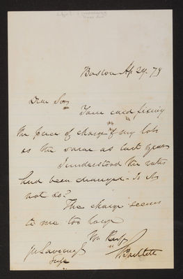Letter: T. Bartlett to J.W. Lovering, 1879