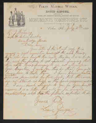 Letter: Louis Zinger, Pekin Marble Works, to J. W. Lovering, 1881
