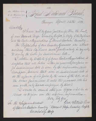 Letter: George Stetson, President Mount Hope Cemetery, to Superintendent, 1882