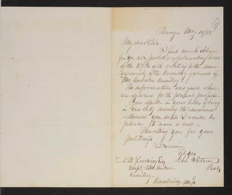 Letter: Geo. Stetson to J. W. Lovering, 1882, "thank you"