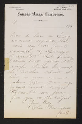 Letter: Oliver Moulton, Forest Hills Cemetery to J. W. Lovering, 1883 (page 4)