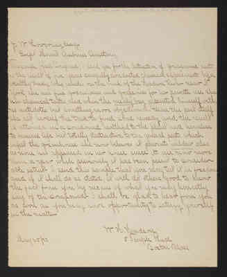Letter: W. H. Hudson to J. W. Lovering, 1883
