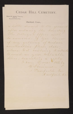 Letter: Cedar Hill Cemetery to J. W. Lovering 1887 (page 2)