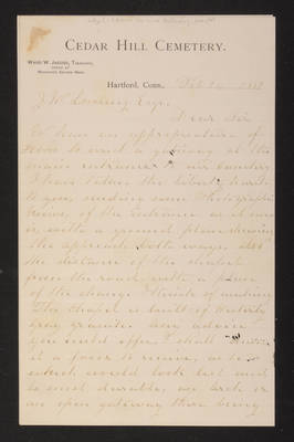 Letter: Cedar Hill Cemetery to J. W. Lovering 1887 (page 1)