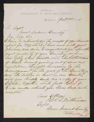 Letter: Thos. S. Wilkinson, Superintendent of Green Mount Cemetery, to Superintendent, 1888