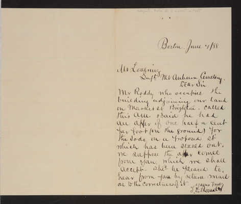 1888-06-07 Letter: J. D. Bennett to Mr. Lovering, cost of sod, 2014.020.011-008