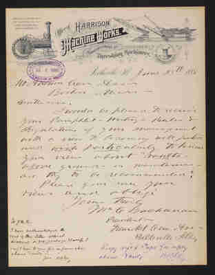 1888-06-28 Letter: President, Green Mount Cemetery to Mount Auburn Cemetery Assoc., on vaults, 2014.020.011-010