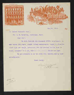 1891-05-25 Letter: Alfred Mudge & Son to J. W. Lovering, catalogue for Cemetery, 2014.020.014-009