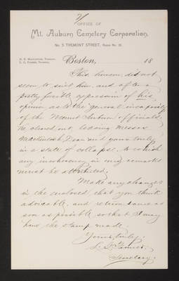 1891-11-03 Letter: Secretary L. G. Farmer to Mr. Lovering, strong complaints of proprietor, 2014.020.014-015