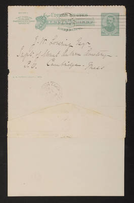 1892-05-28 Letter: Mrs. G. H. Lyman to J. W. Lovering, "stamps," Austin lot,  2014.020.015-012