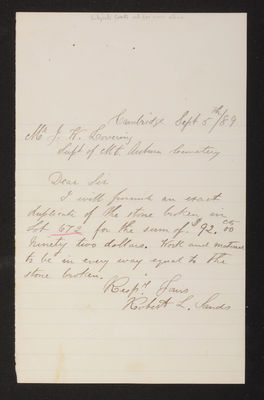 1889-09-05 Letter: cost estimate for new stone, 2014.020.012-016