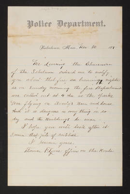 1890-11-30 Letter: Police and Fire Departments, 2014.020.013-014