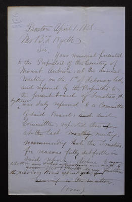 1858-04-01 Trustee Committee on Wyeth Memorial, Letter from Coolidge to B. F. Wyeth, 2021.004.060