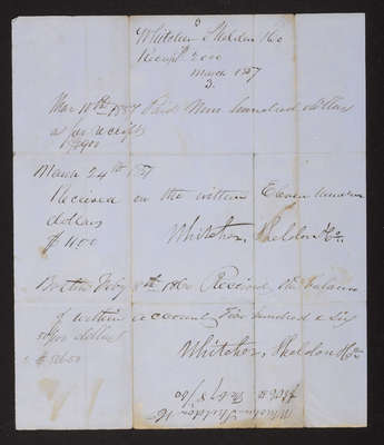 1857-03-03 Bigelow Chapel Invoice: Whitcher Shelden & Co., 2021.010.007