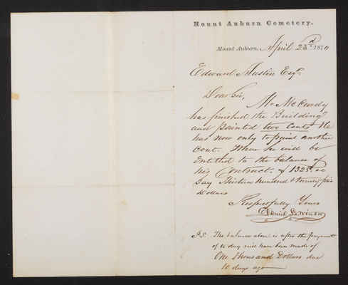 1870-04-23 Reception House: Letter from Superintendent Winsor to Austin, 2021.010.011