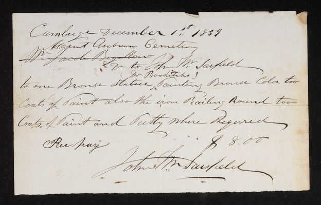 1859-12-01 Bowditch Statue: Invoice for Painting, 2021.010.009