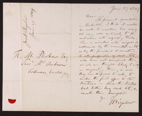 1849-06-27 Jacob Bigelow to Henry M. Parker, 1831.014.003-007