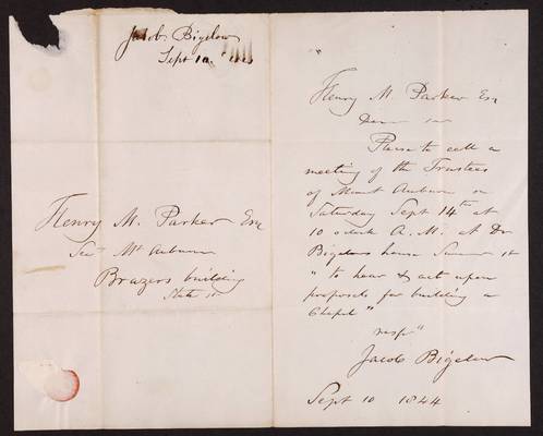 1844-09-10 Letter from Jacob Bigelow to Henry M. Parker, 1831.014.003-004