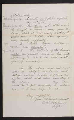 1870-05-02 Superintendent's House: Letter from Folsom about Repairs, 2021.020.003