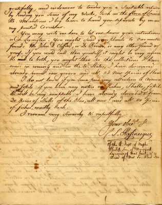Letter from Constantine Samuel Rafinesque to Dr. Charles Wilkins Short, 17 July 1818