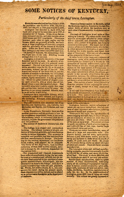 Broadside entitled, "Some Notices of Kentucky, Particularly of its Chief Town, Lexington," 28 August 1828