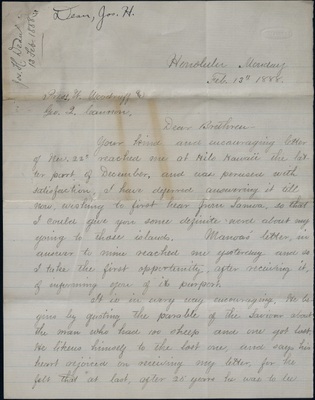 Letter from Joseph Henry Dean, 13 February 1888 [LE-25465]