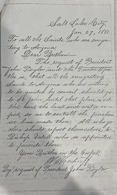 Letter to the Saints emigrating to Arizona, 27 January 1881 [LE-41960]